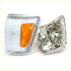 Chrome finished rectangular side marker light with clear lens and amber indicator for toyota hilux rn80 rn90 1989-2016