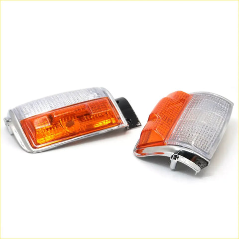 Chrome corner indicator lights for toyota hilux 1983-1988 with chrome finish and clear amber lens sections