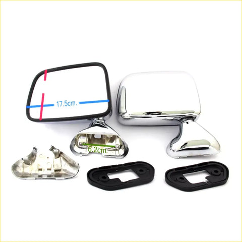 Chrome door mirrors for toyota hilux 4runner 1988-1998 with sleek chrome finish and black rubber trim visible from back side