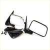 Black plastic side-view mirrors with chrome-finished glass panels for toyota hilux 1997-2005 set shown from back side