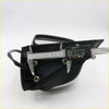 Black plastic back side of chrome electric door mirror housing with metallic fasteners and digital caliper for Toyota Hilux