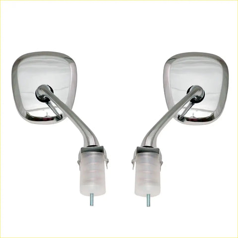 Pair of chrome fender mirrors with rounded rectangular glass and translucent bases for nissan datsun 520 66-77