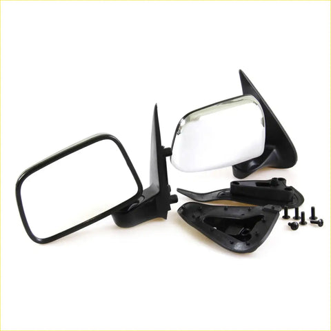 Black plastic chrome manual door wing mirrors with chrome reflective surfaces for toyota hilux 2.5td 1997-2005