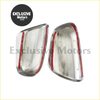 Shiny chrome side mirror cover trim with red accent strips for toyota prius 2003-2009 showing front view