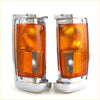 Chrome side turn light for nissan d21 with chrome finish rectangular amber textured lens design visible from the front