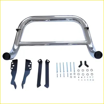 Chrome steel nudge bar grille guard with black rubber end caps and mounting hardware for nissan navara d40 2006-2015