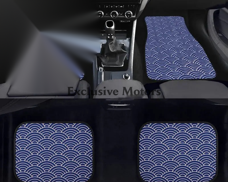 Custom Japanese Waves Floor Mats Blue
