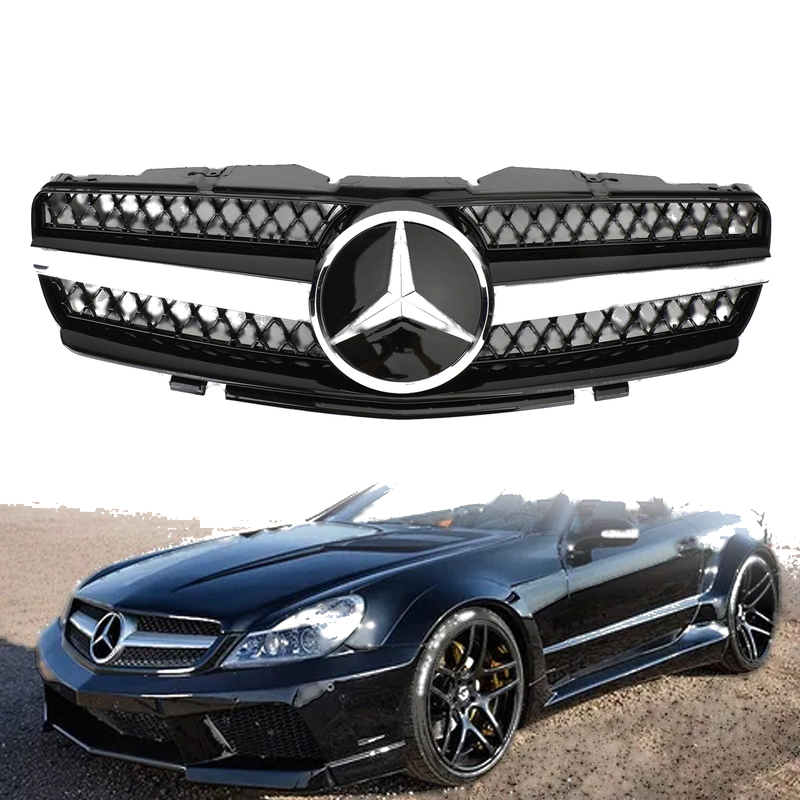 Mercedes R230 SL500 SL600 Black Grille 1 Fin Star (2003-2006)