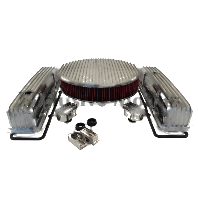 Chevy Small Block Finned Kit SBC Valve Covers Air Cleaner Breathers (1955-2003)