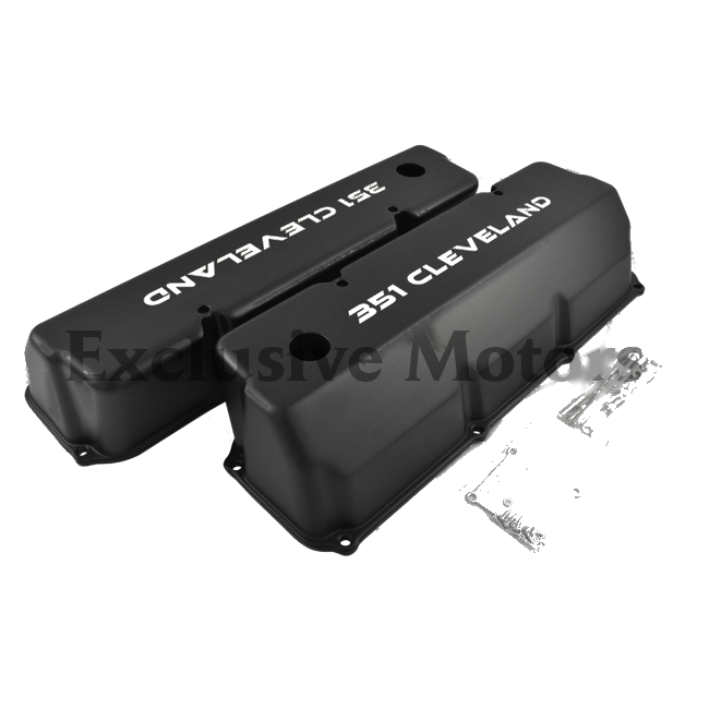 Ford Cleveland (1969-1974) Black Logo Cast Aluminium Valve Covers 302 351
