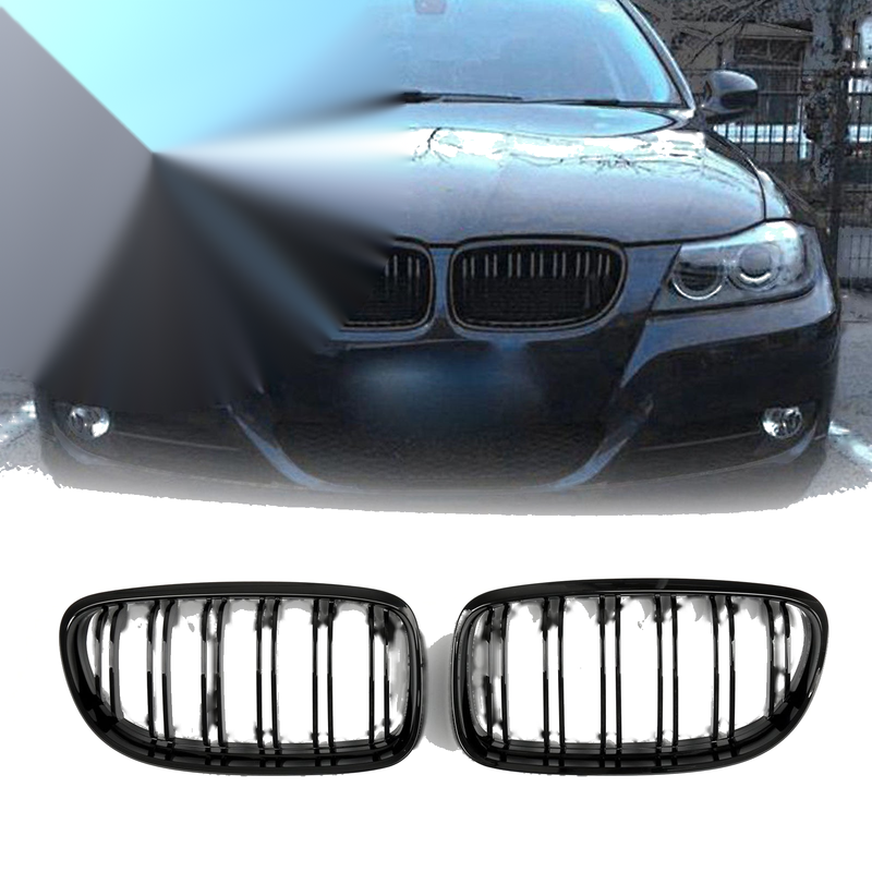 BMW 3 Series E90 E91 LCI 08-12 Gloss Black Front Kidney Grilles