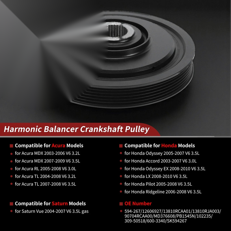 Acura MDX, Honda, Saturn Harmonic Balancer Crankshaft Pulley (2001-2006)