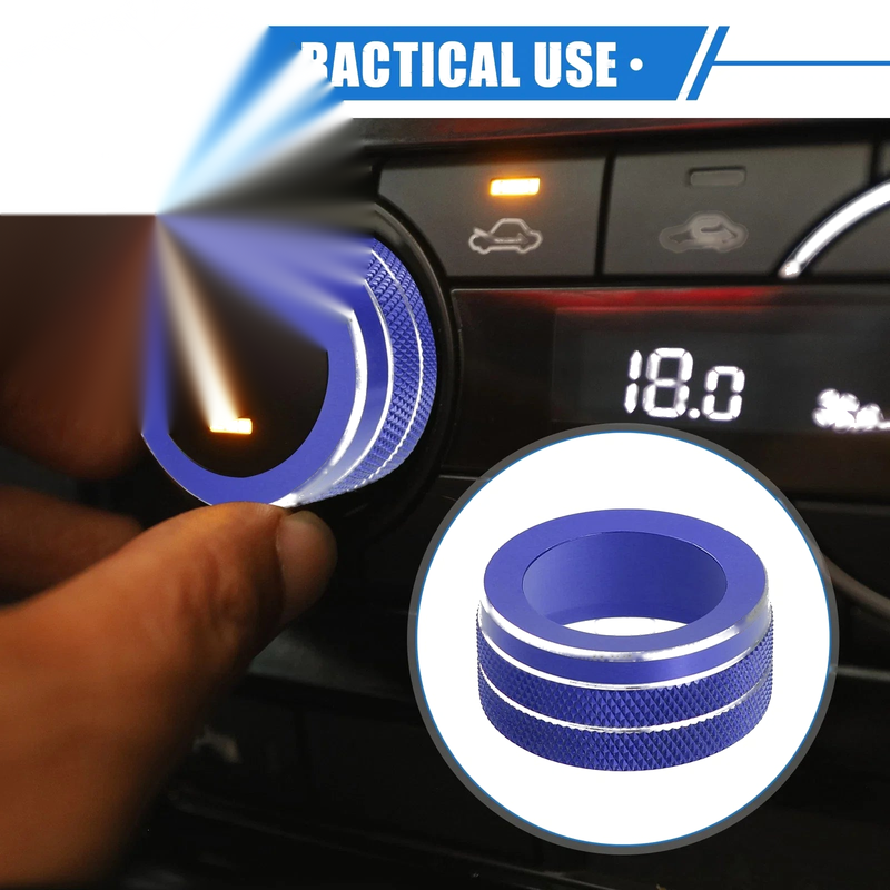 Jeep Renegade (2018-2023) Blue 3 x Car AC Climate Control Knob Ring Covers