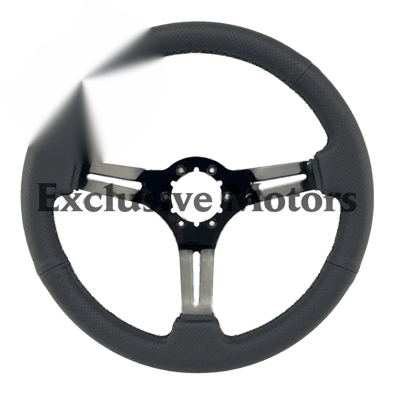 Black Perforated Leather and Black Mirror Chrome Spoke Steering Wheel