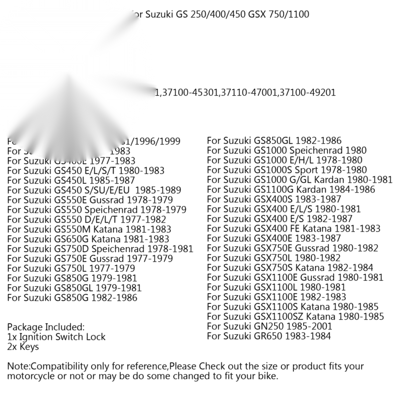 Suzuki GS550, GS450, GS400, GS250, GS1000, GSX1100 Ignition Lock Cylinder (1976-1983)