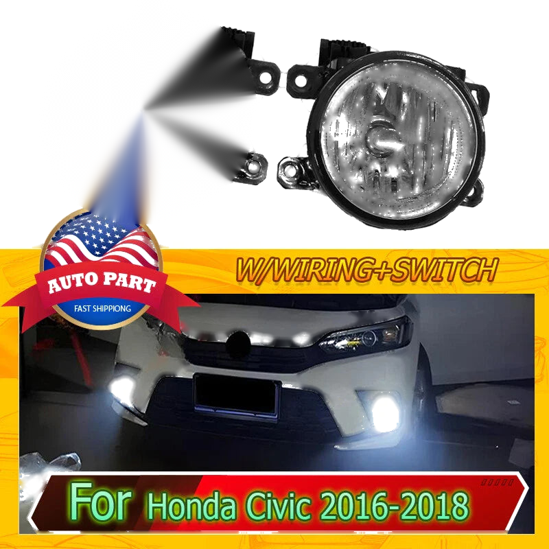 Honda Civic with Bulb 2 x HO2593143 HO2592143 Front Fog Light (2016-2021)