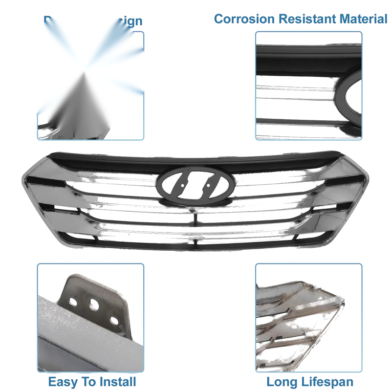 Hyundai Santa FE (2013) - Black Front Hood Bumper Grille