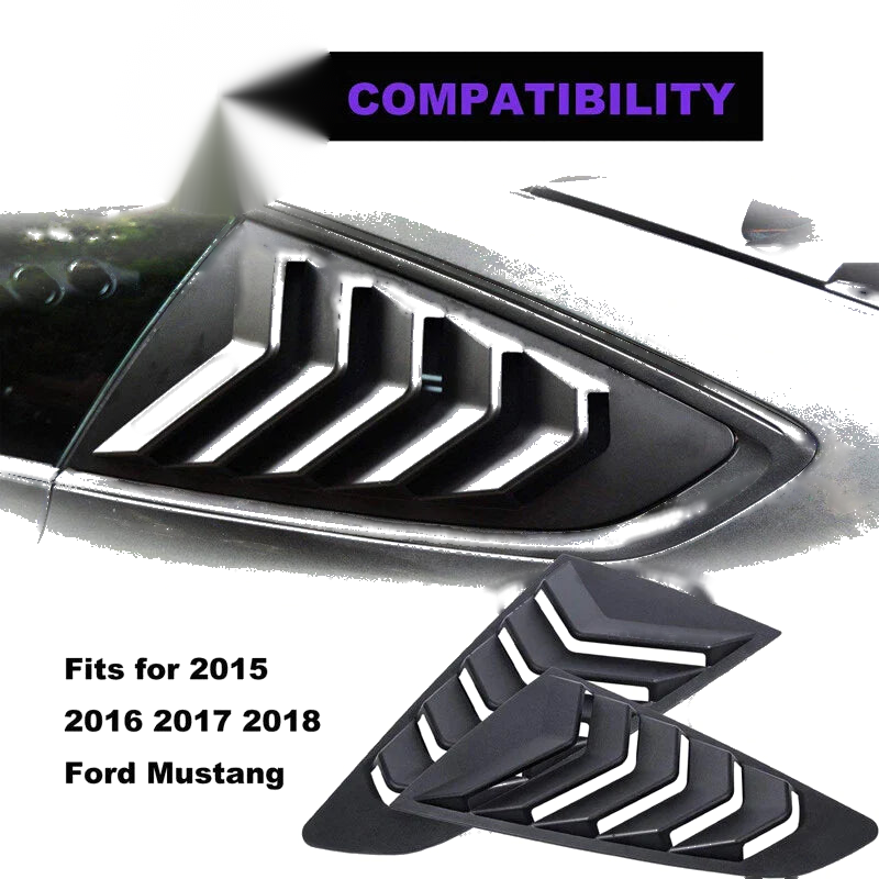 Ford Mustang Glossy Black Side Vent Window 1/4 Quarter Scoop Louvers (2015-2022)