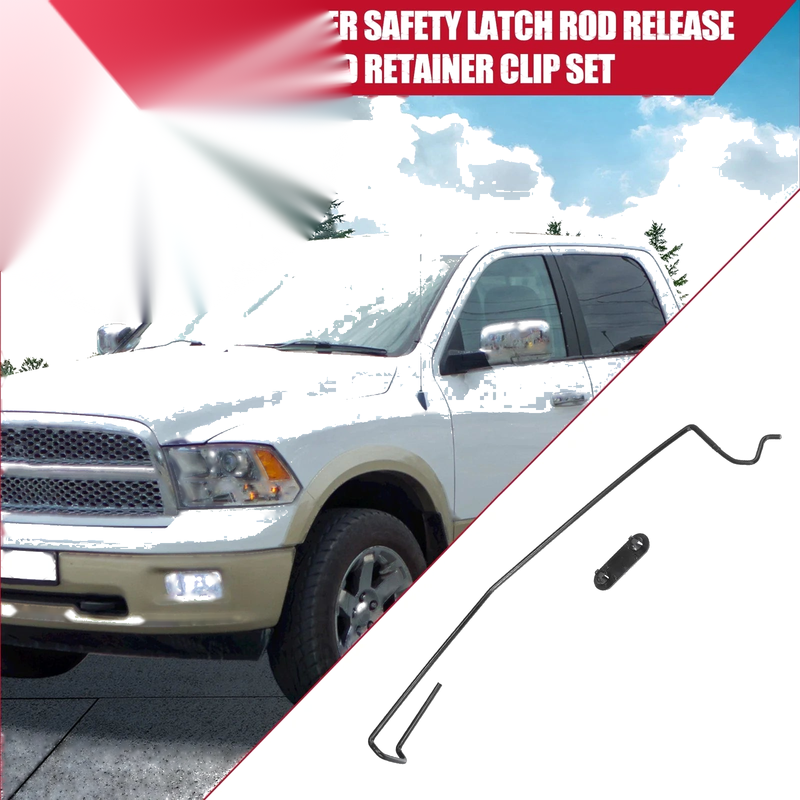 Dodge Ram Hood Latch Rod Release Handle & Retainer Clip Set