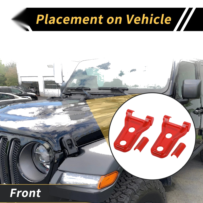 Jeep Wrangler JL JLU 2018-2024 - 1 Pair Red Plastic Engine Hood Hinge Cover