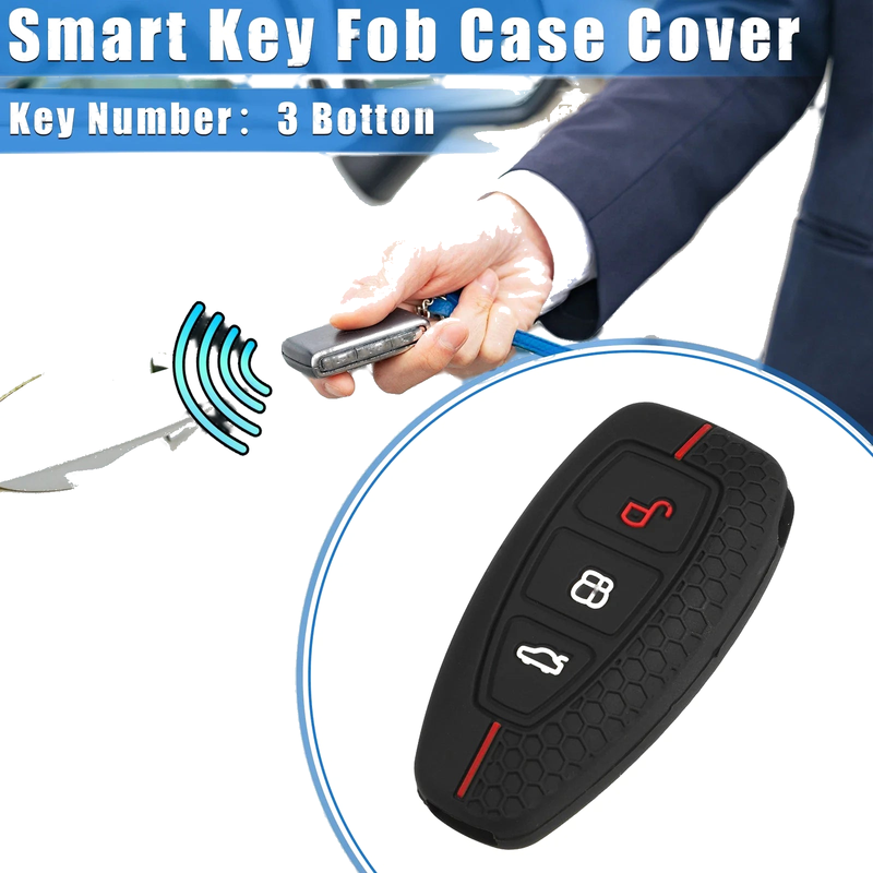 Ford 3 Button Car Key Silicone Black & Red Key Fob Cover