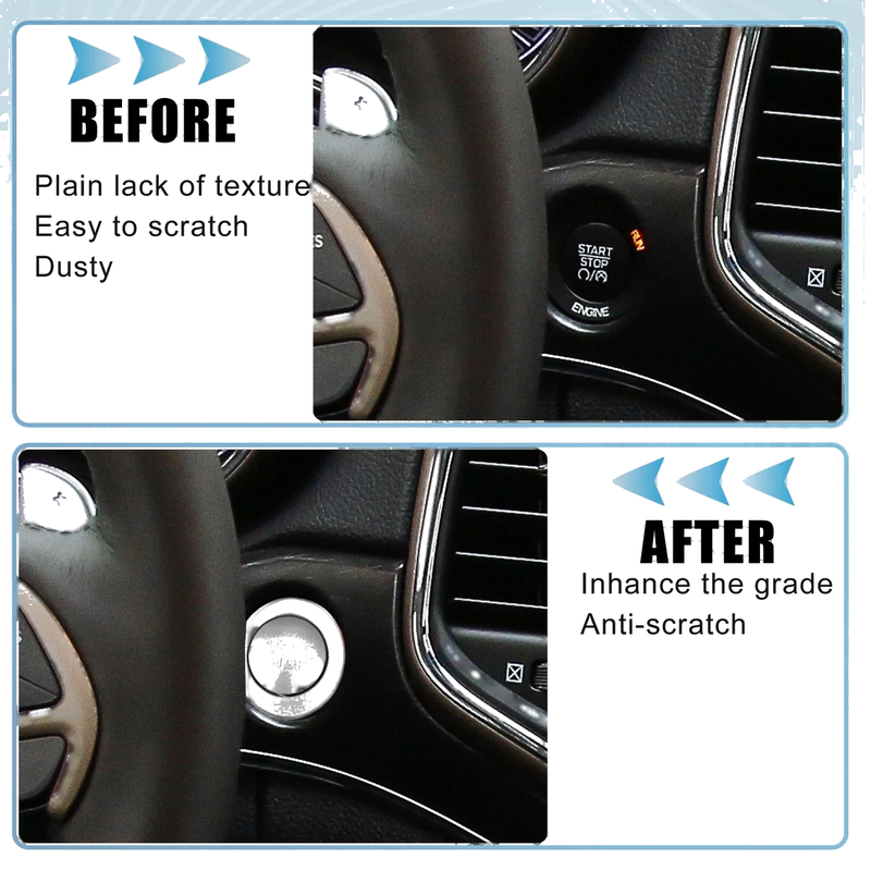 Jeep Cherokee & Dodge - Silver Tone Engine Start Stop Button Cover Kit