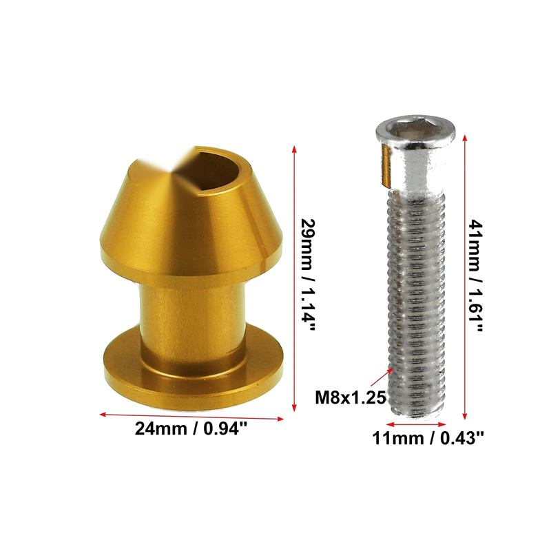 Honda 8mm M8x1.25 Gold Tone Motorcycle Swing Arm Spools