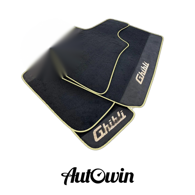 Maserati Ghibli (2014-2023) - Alcantara, Beige Trim AutoWin Black Floor Mats