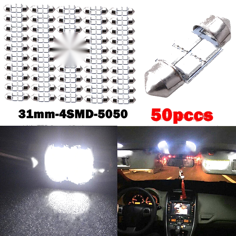 Car 50 x 31mm 4-SMD 5050 LED Festoon Interior Lights (No specific years)