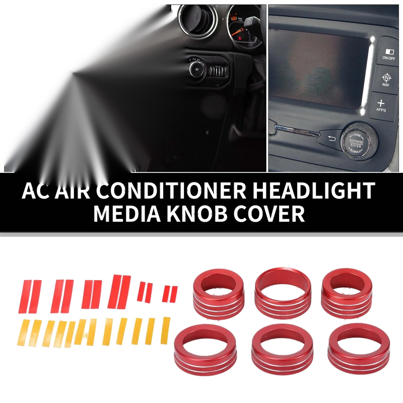 Jeep Wrangler (2018-2023) 6 x Pcs AC Headlight Media Switch Knob Cover Ring