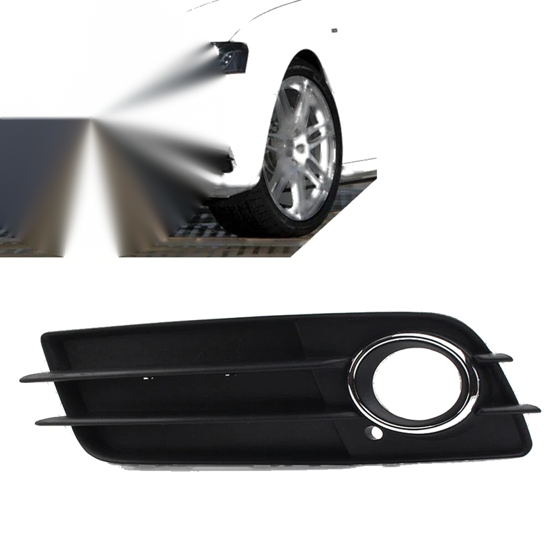 Audi A4 B8 S4 Front Bumper Fog Light Grille Cover with Chrome Ring (2008-2012)