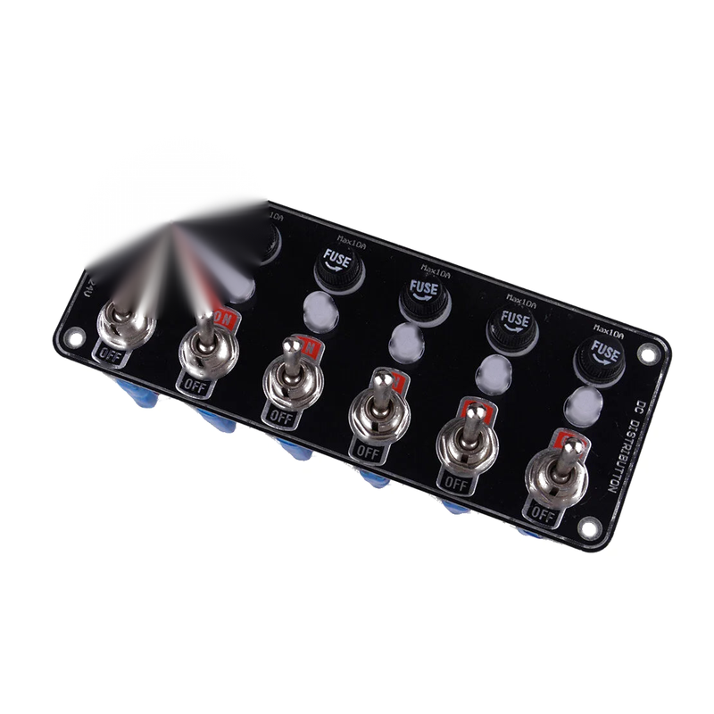 Car Marine 6 Gang Metal Rocker Switch Panel Fuse Box