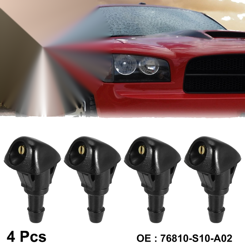 Honda Civic CR-V 4 x Black ABS Front Windshield Wiper Cleaning Jet Nozzles