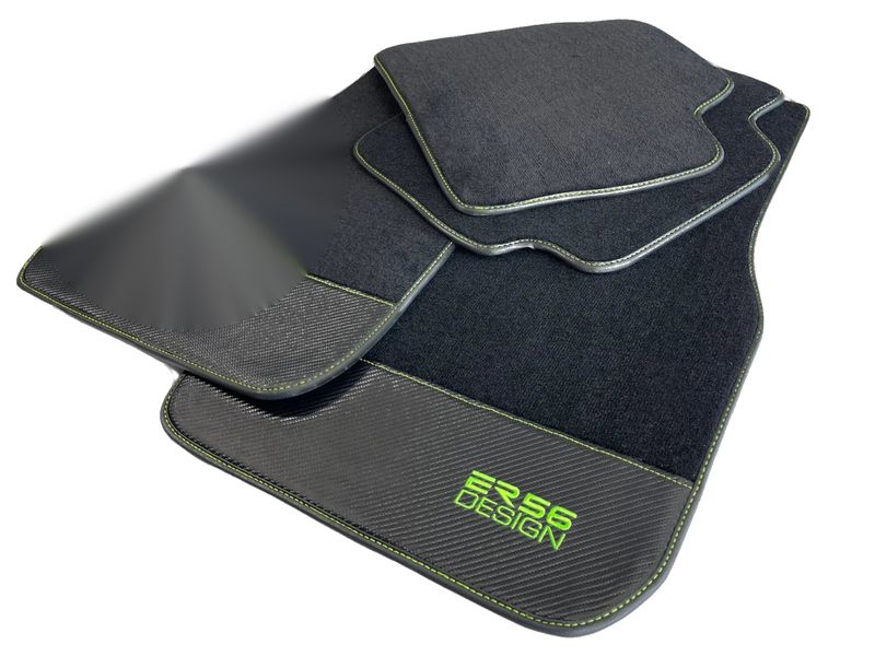 BMW 1 Series E81 Carbon Fiber Leather Green Floor Mats (2004-2013)