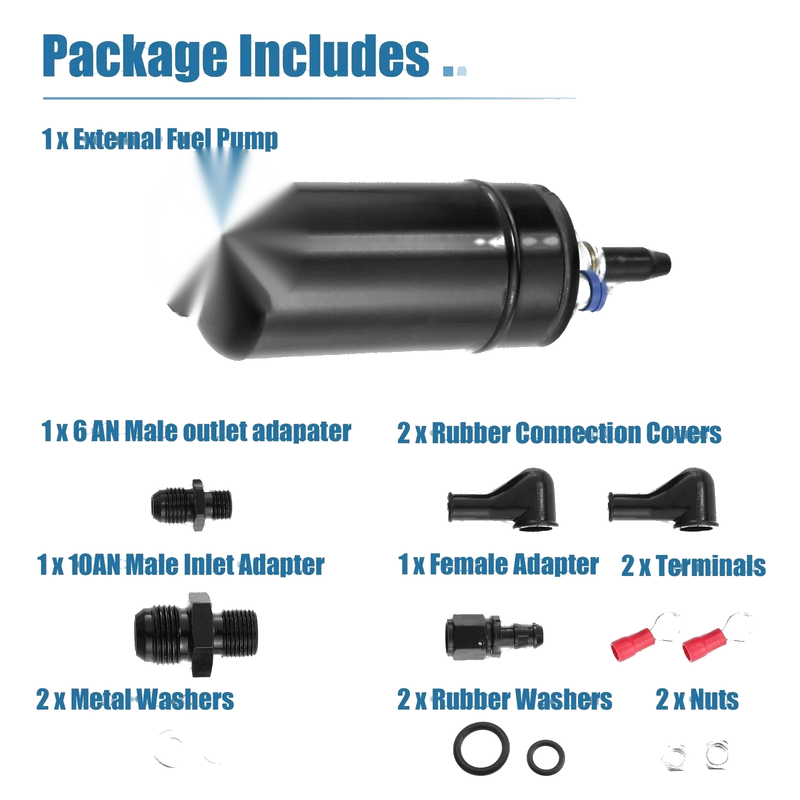 Universal Vehicles External Inline Fuel Pump Kit 10AN Inlet 8AN Outlet