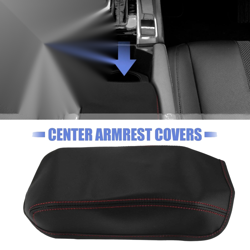 Honda Civic (2012-2015) Black / Red Microfiber Leather Armrest Cover Pad