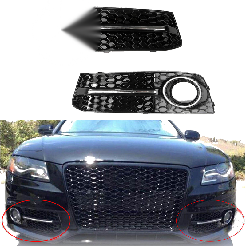 Audi A4 B8 Chrome Honeycomb Fog Light Cover Grille (2009-2011)