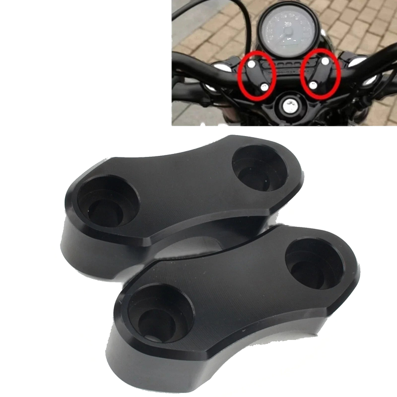 Harley Wide Glide, Softail, Dyna 2 x Black Handlebar Riser Clamp Kit (2006-2023)