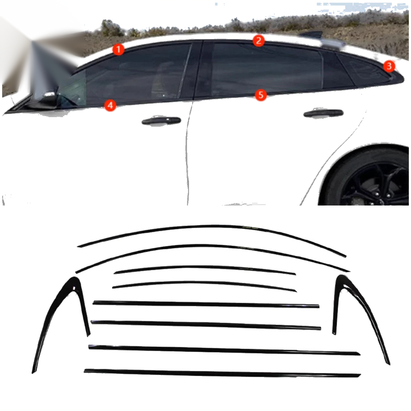 Chevrolet Malibu Steel Glossy Black Window Side Molding Cover Trim (2016-2024)