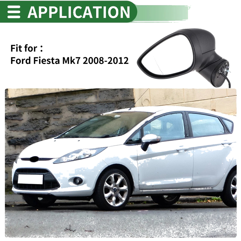 Ford Fiesta Mk7 Electric Adjust Black Left Side Door Mirror Replacement (2017-2023)