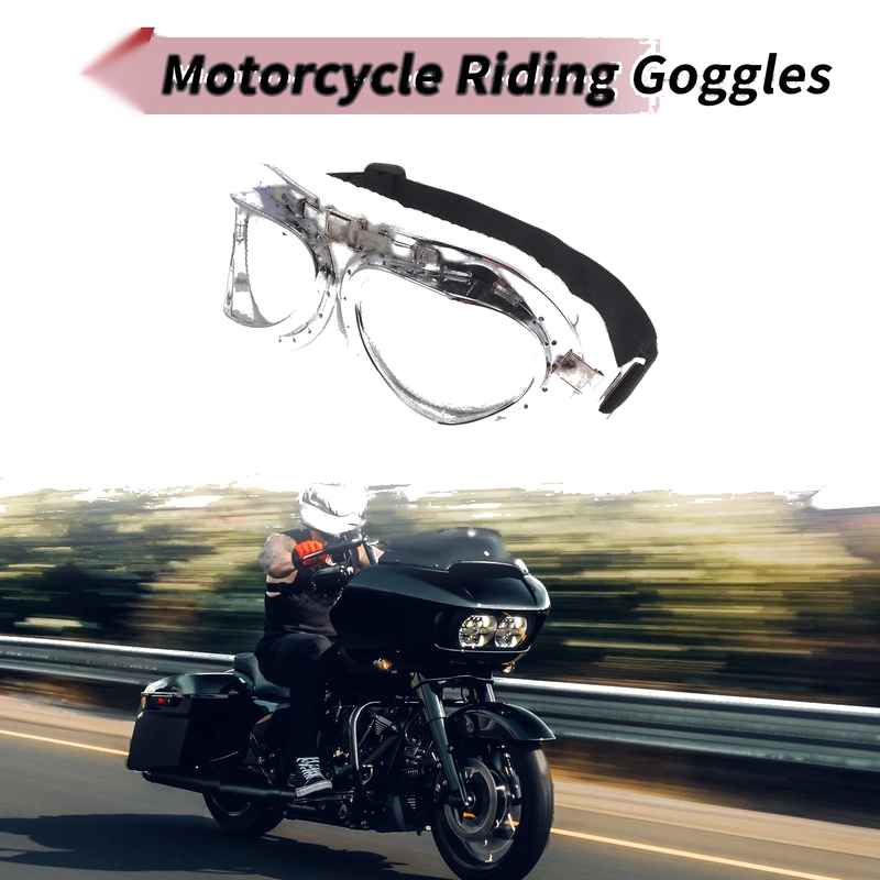 Motorcycle 1 Pc Clear Lens Goggles White Silver Tone Frame PU Sponge