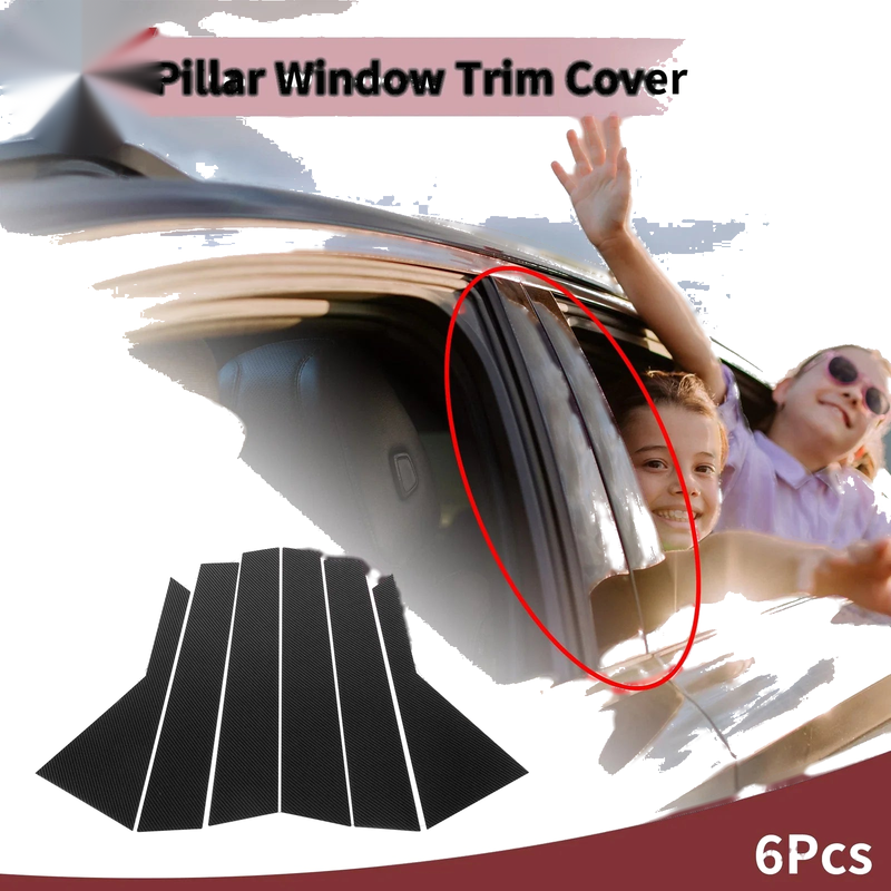 KIA Carens (2013-2019) Black Carbon Fiber 6 Pcs Door Pillar Window Trim