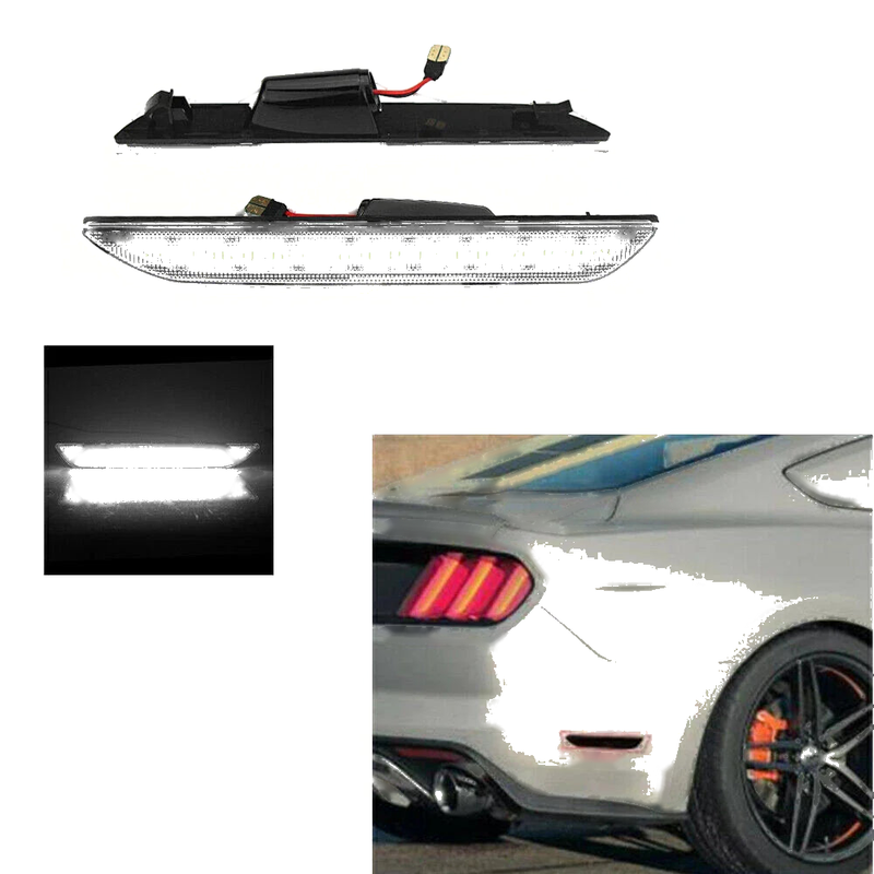 Ford Mustang 2 x Rear Clear & White LED Bumper Side Marker Lights (2015-2023)