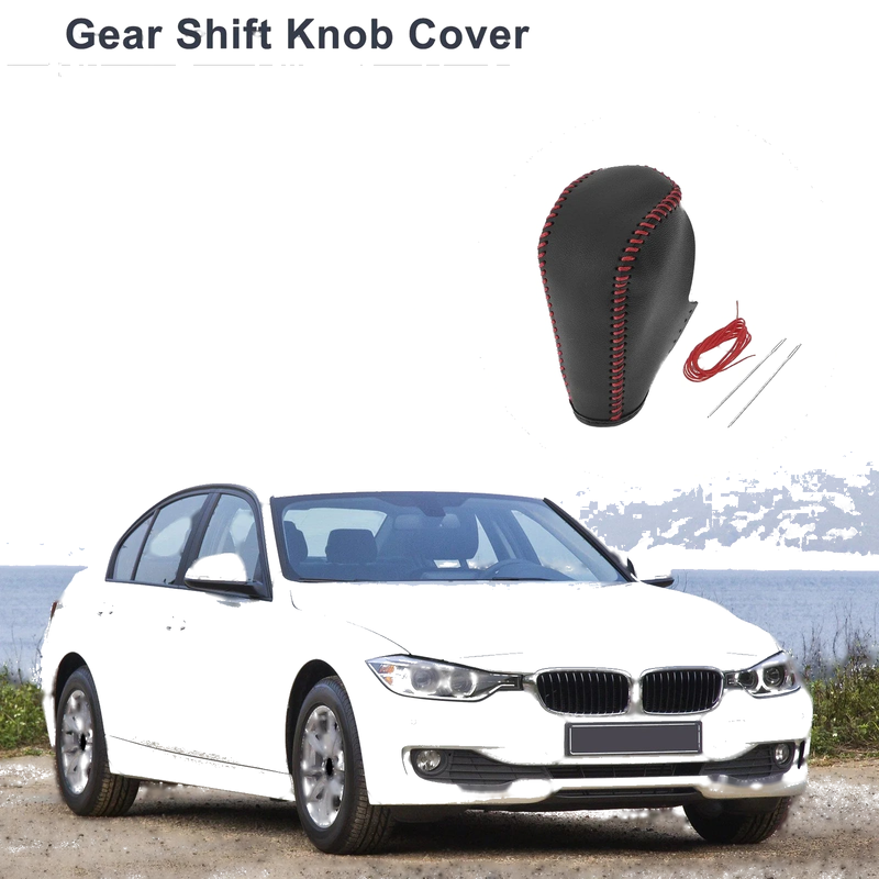 BMW 3 Series Black Red Faux Leather Gear Shift Knob Cover (2004-2012)