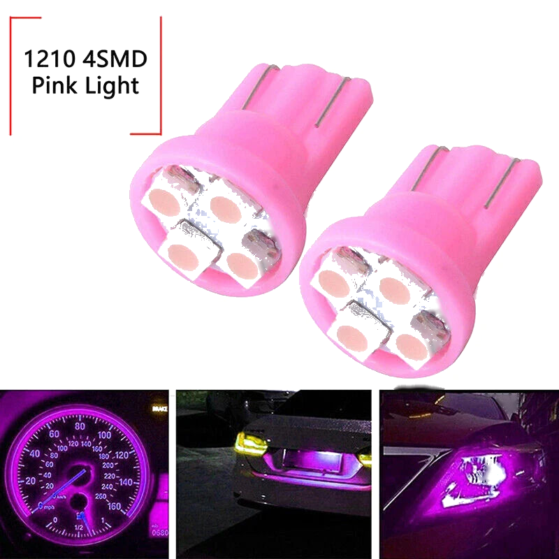 T10 Wedge 4 SMD LED Brake Light Bulbs   - 2x Pink