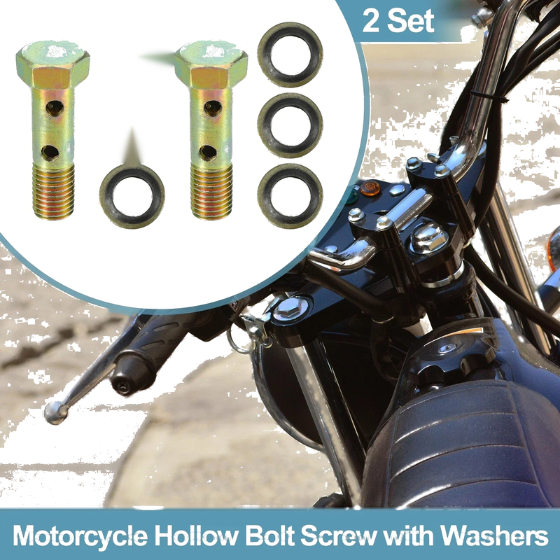 Motorcycle 2 x M8x1 32mm Motorcycle 6 Hole Hollow Bolts Screws with Washer