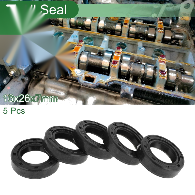 Oil Seal 16x26x7mm Rotary Shaft Seal NBR Rubber Black 5 pcs