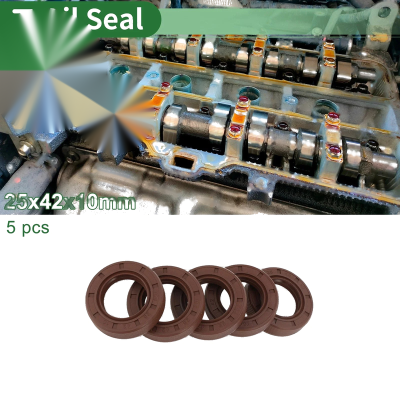Make Model Oil Seal 25x42x10mm FKM Rubber High Pressure Brown 5 Pcs