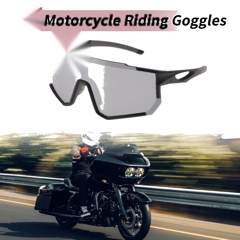 Motorcycle Riding Goggles Silver Tone Lens Black Frame Triacetyl Cellulos
