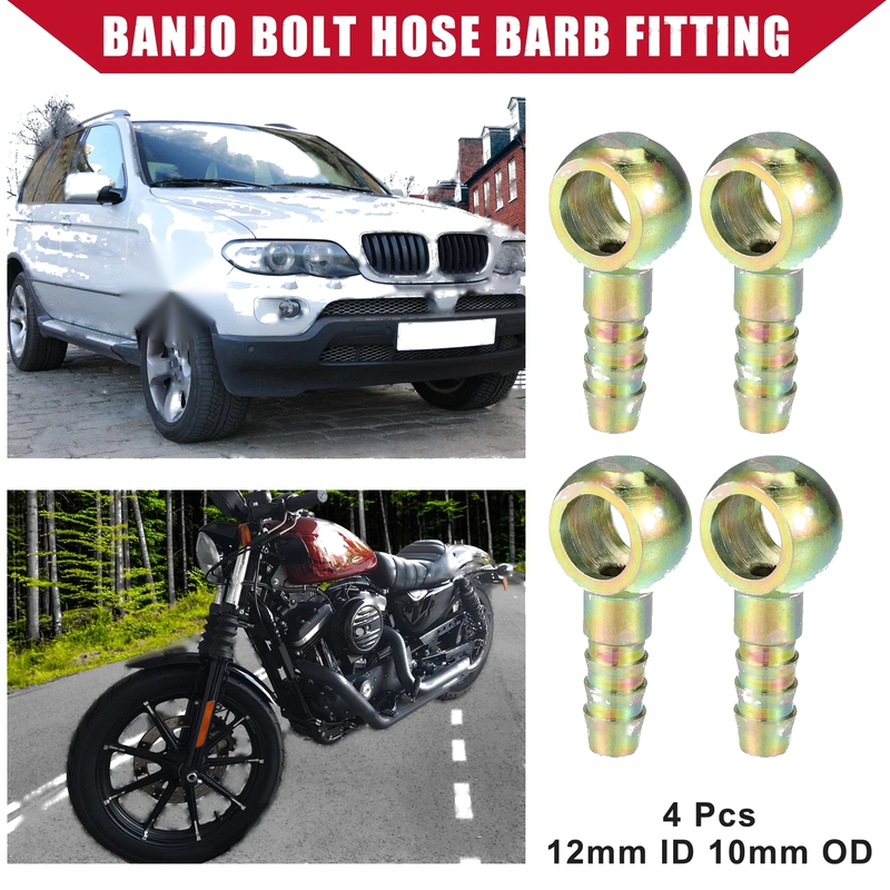 Car Motorcycle 4 x Banjo Bolt Hose Barb Fitting 12mm ID 10mm OD